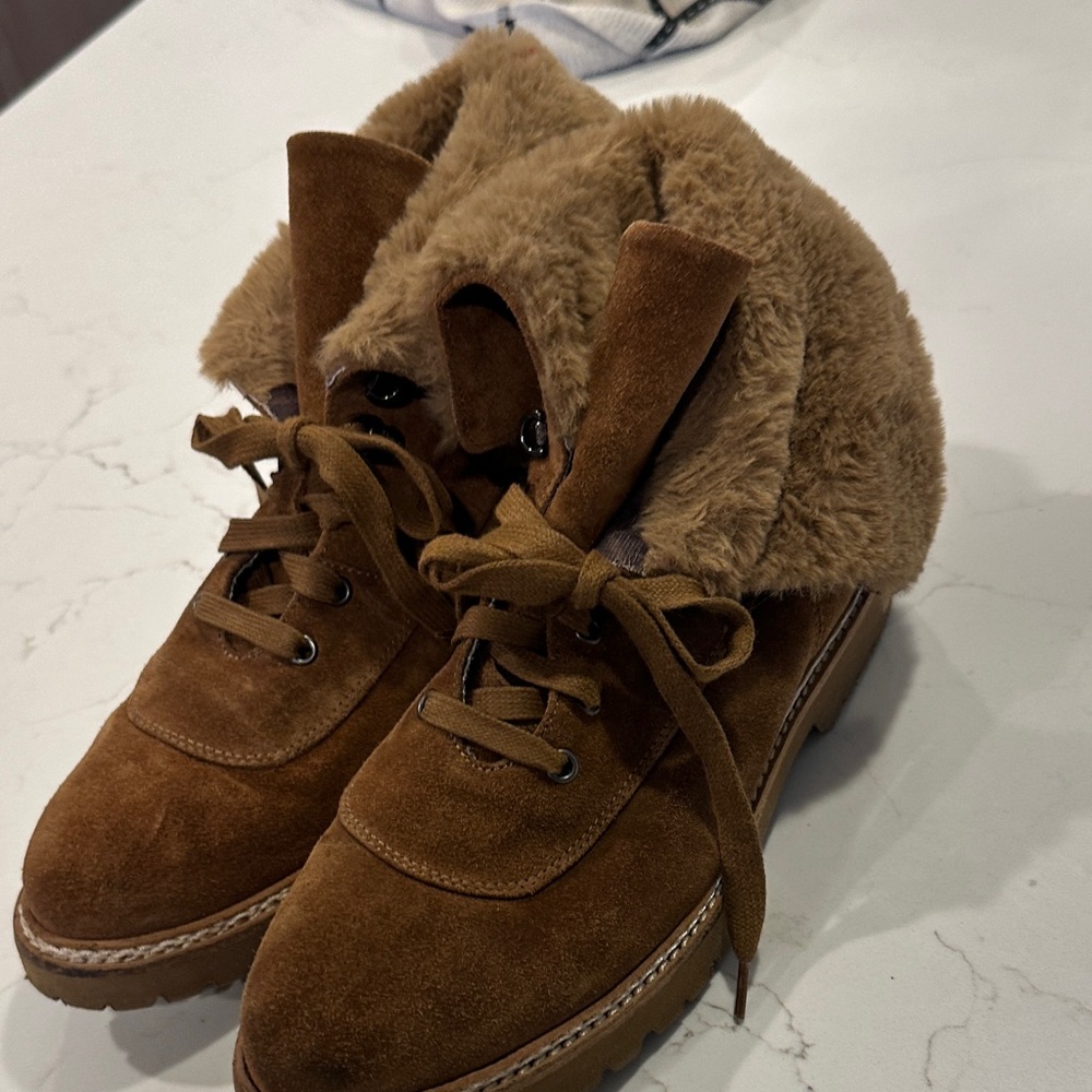 Aquatalia Chestnut Suede Fur-Trimmed Boots